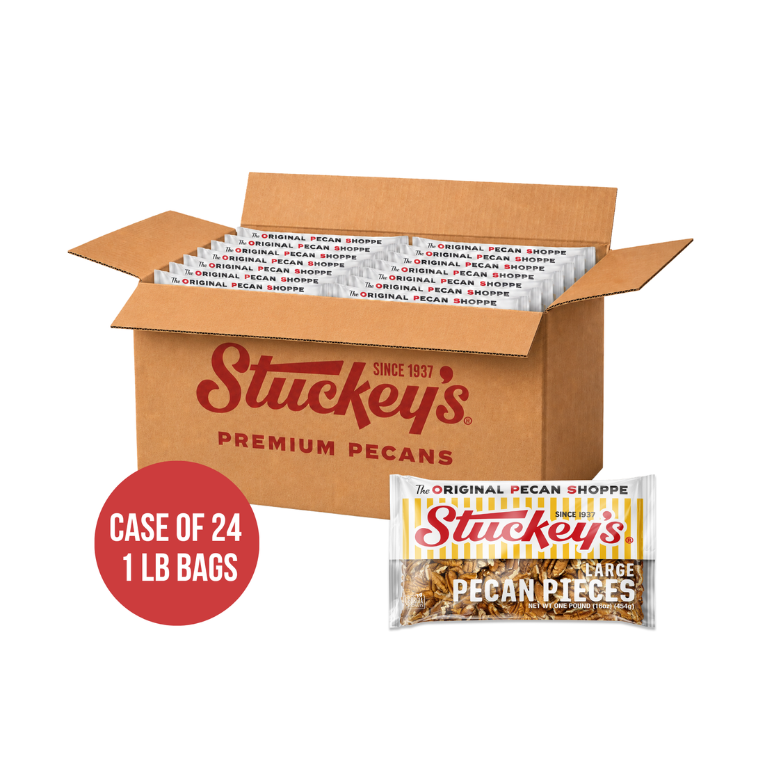 2025 CROP | Large Pecan Pieces – 1 lb Bags | Case of 24
