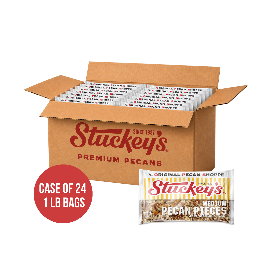 2025 CROP | Medium Pecan Pieces – 1 lb Bags | Case of 24